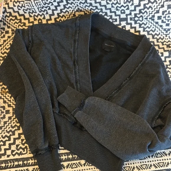 American Eagle Outfitters Charcoal Drop Shoulder Cropped Deep V Sweatshirt. - Picture 1 of 4